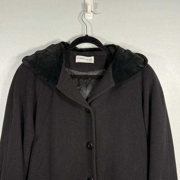 VTG Black Wool Hooded Velvet Trim Long Coat Witchy Dark Academia Core Gothic 12 - Picture 2 of 9